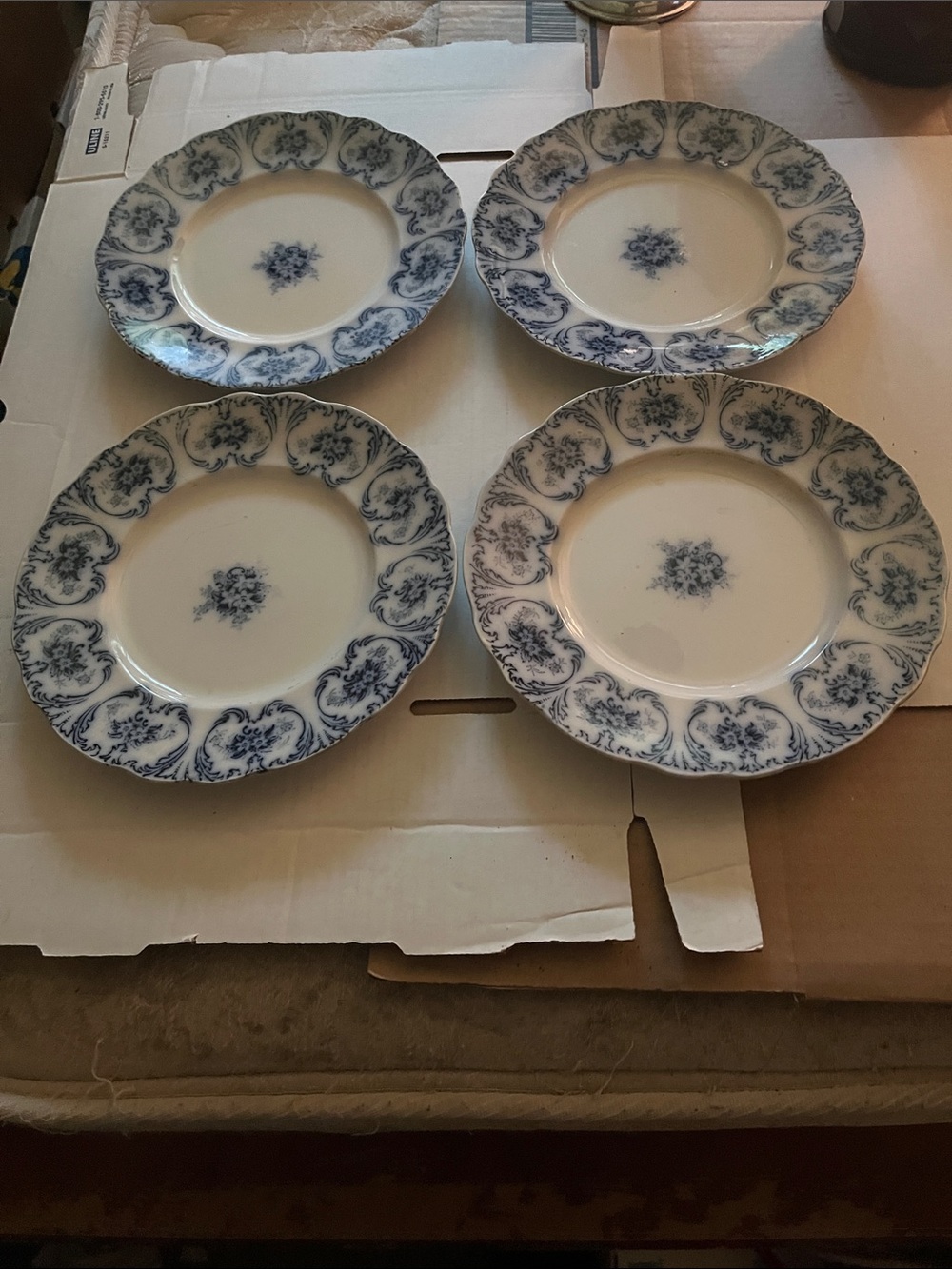 ECI Blue and White Floral Ceramic Dinner Plates - Set of 4 Upper Hanley